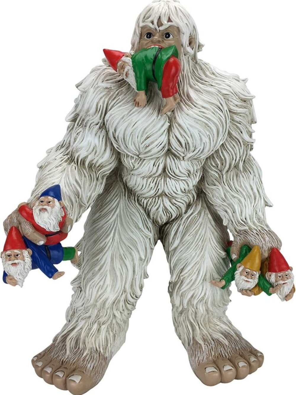 Large Miniature Yeti & Gnome Figurine Set for Fairy Garden Decor - 13.25” Tall